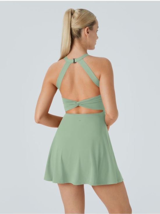 HALARA Dresses & Skirts - Halara Backless Cut Out Twisted Side Pocket 2 in-1 Mini Barre Ballet Dress NEW S